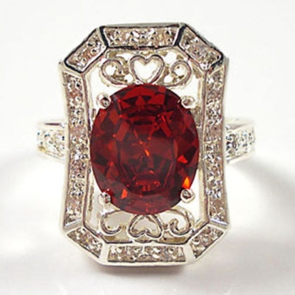 Huitan Jewelry - Gorgeous Women 925 Silver Oval Cut Garnet Ring New